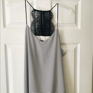 Black and White Striped Tank with Lace Detail